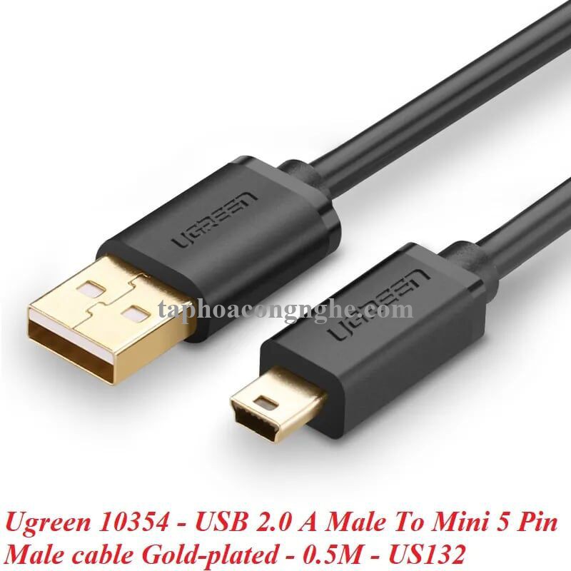 Ugreen 10354 0.5M màu Đen Cáp sạc truyền dữ liệu USB 2.0 sang MINI USB đầu mạ vàng US132 30010354